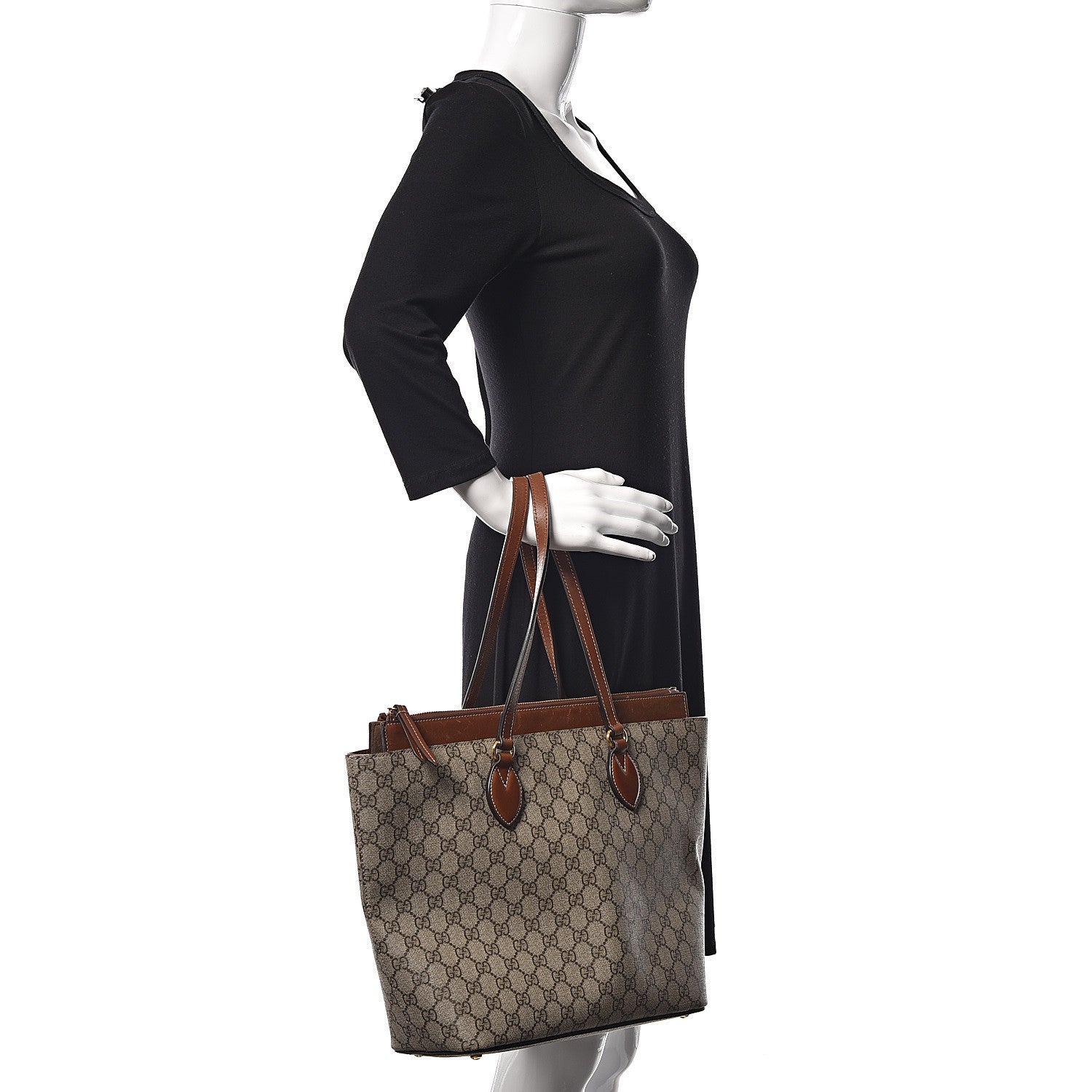 Gucci GG Supreme Monogram Medium Zippered Bucket Tote Beige Tuscany 2 of 15