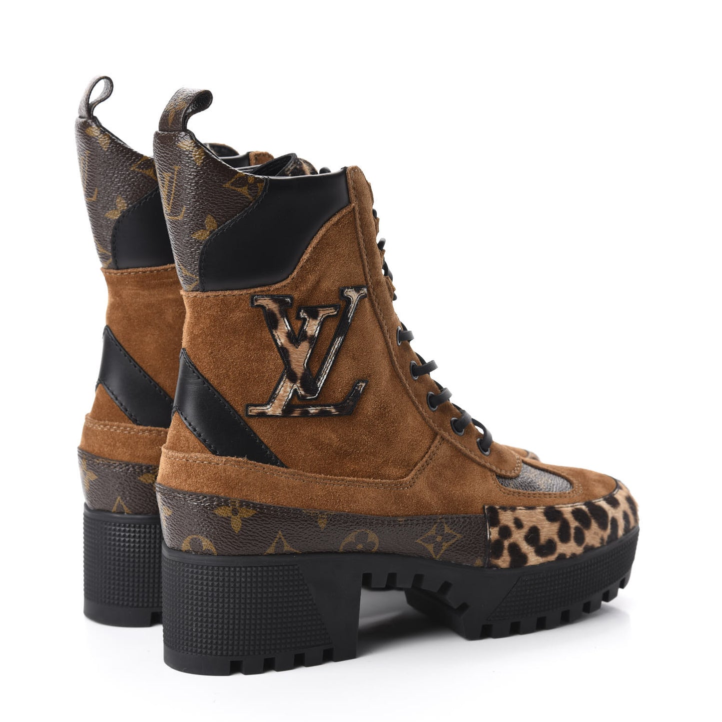 Suede Calfskin Monogram Laureate Platform Desert Boots 37.5 Cognac