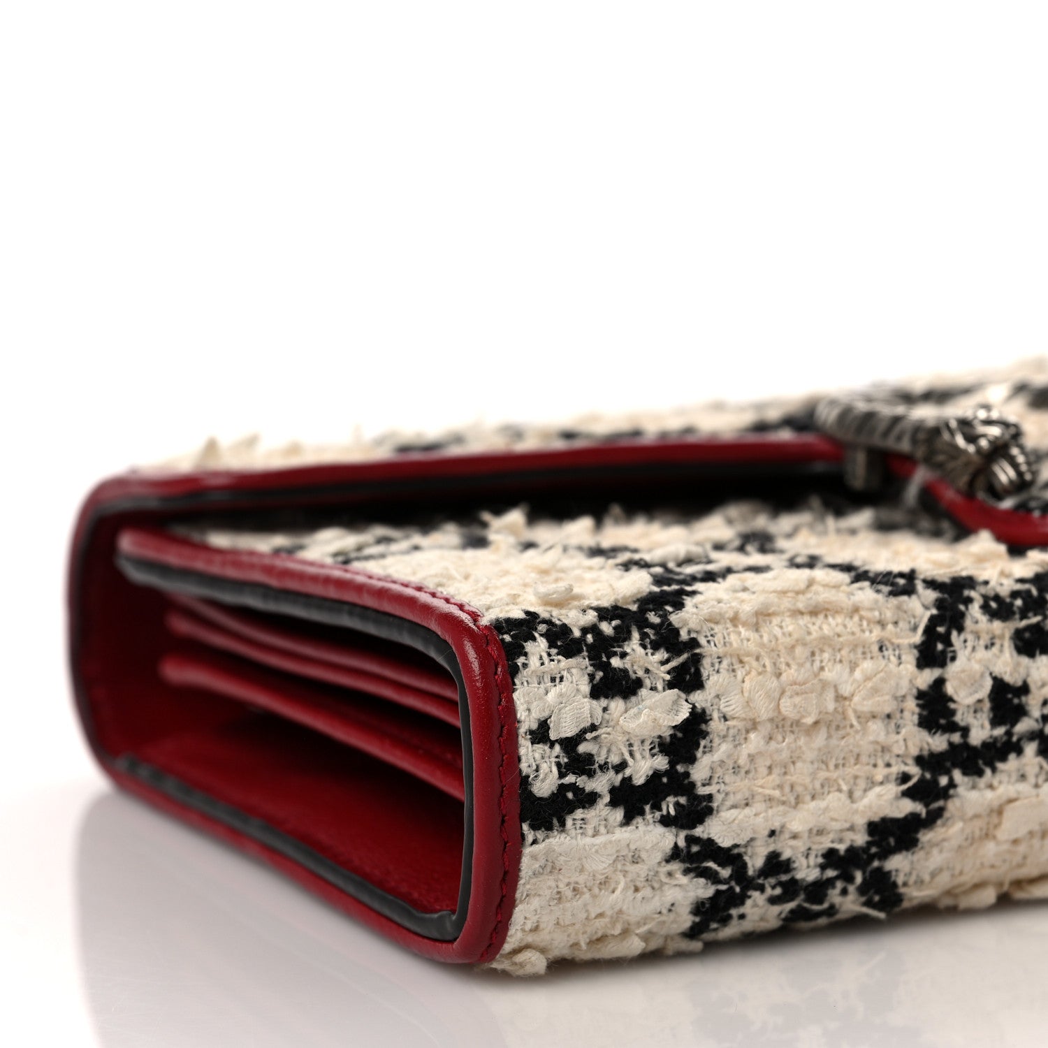 Gucci Tweed GG Monogram Mini Dionysus Chain Wallet White Black Romantic Cherry 7 of 11