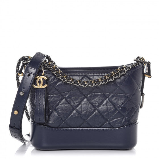 Aged Calfskin Quilted Small Gabrielle Hobo Navy