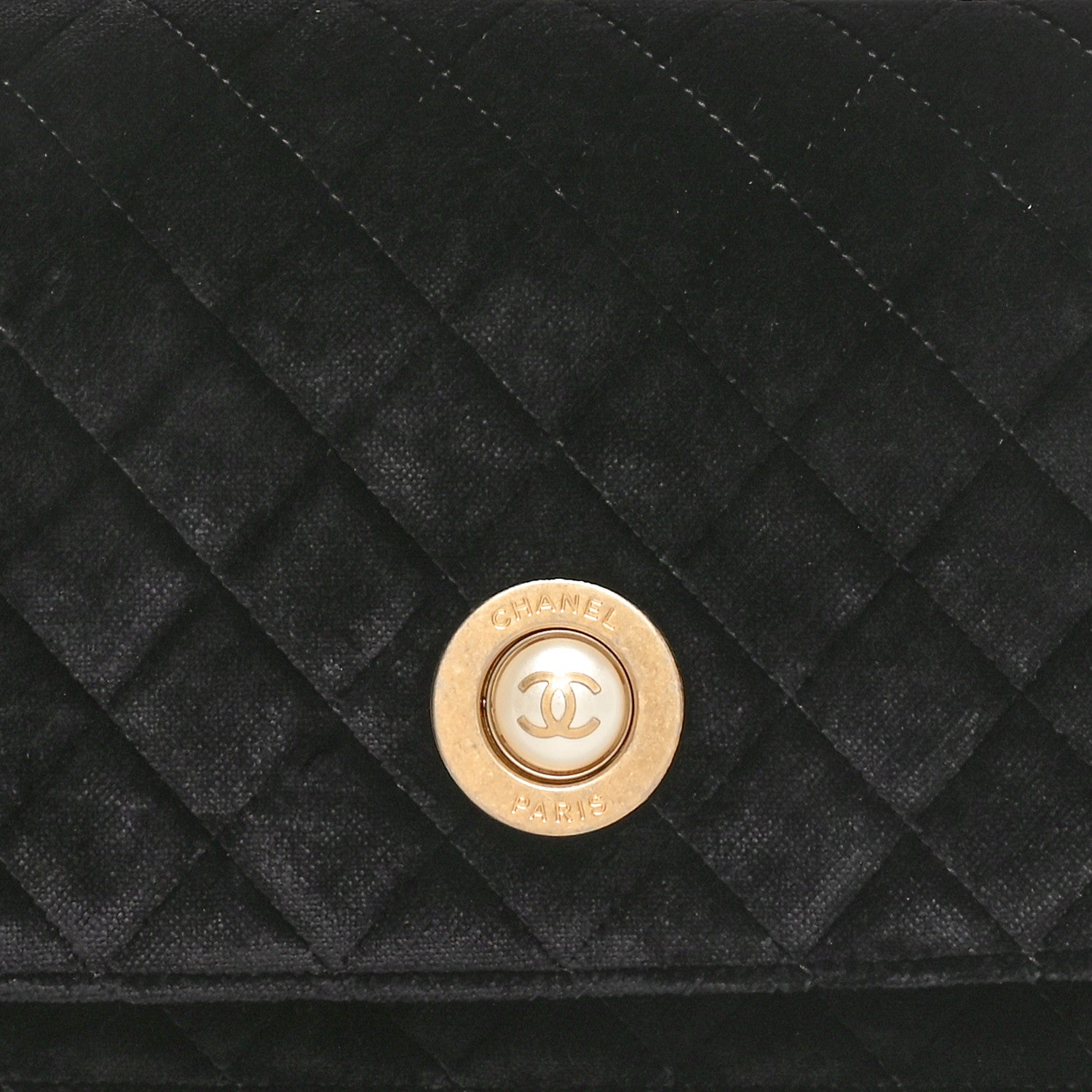 Chanel Velvet Quilted CC Pearl Clutch Black 8 of 10