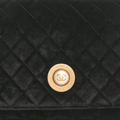 Chanel Velvet Quilted CC Pearl Clutch Black 8 of 10