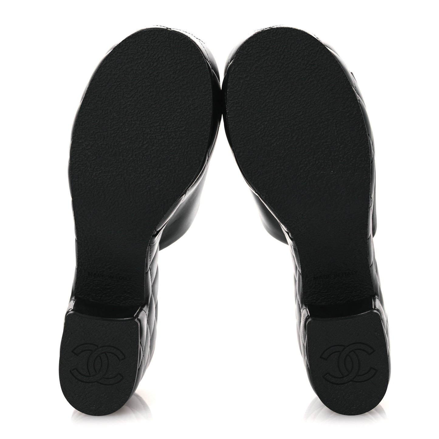 Lambskin Quilted CC Platform Mules 39 Black
