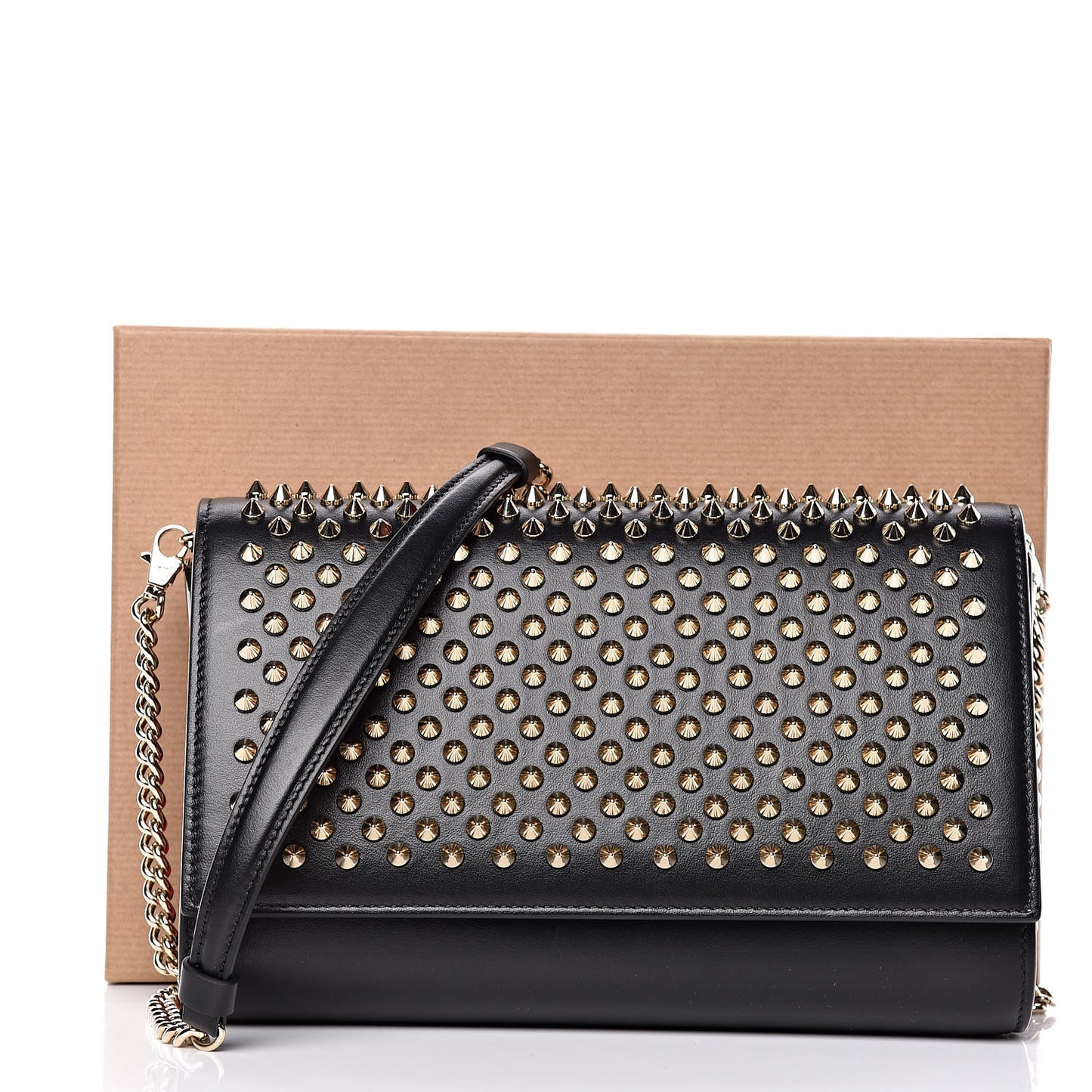 Calfskin Patent Leopard Spikes Paloma Clutch Black