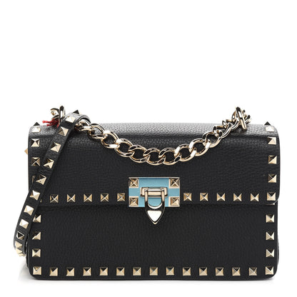 Valentino Garavani Grained Calfskin Medium Rockstud Chain Bag Black 1 of 7