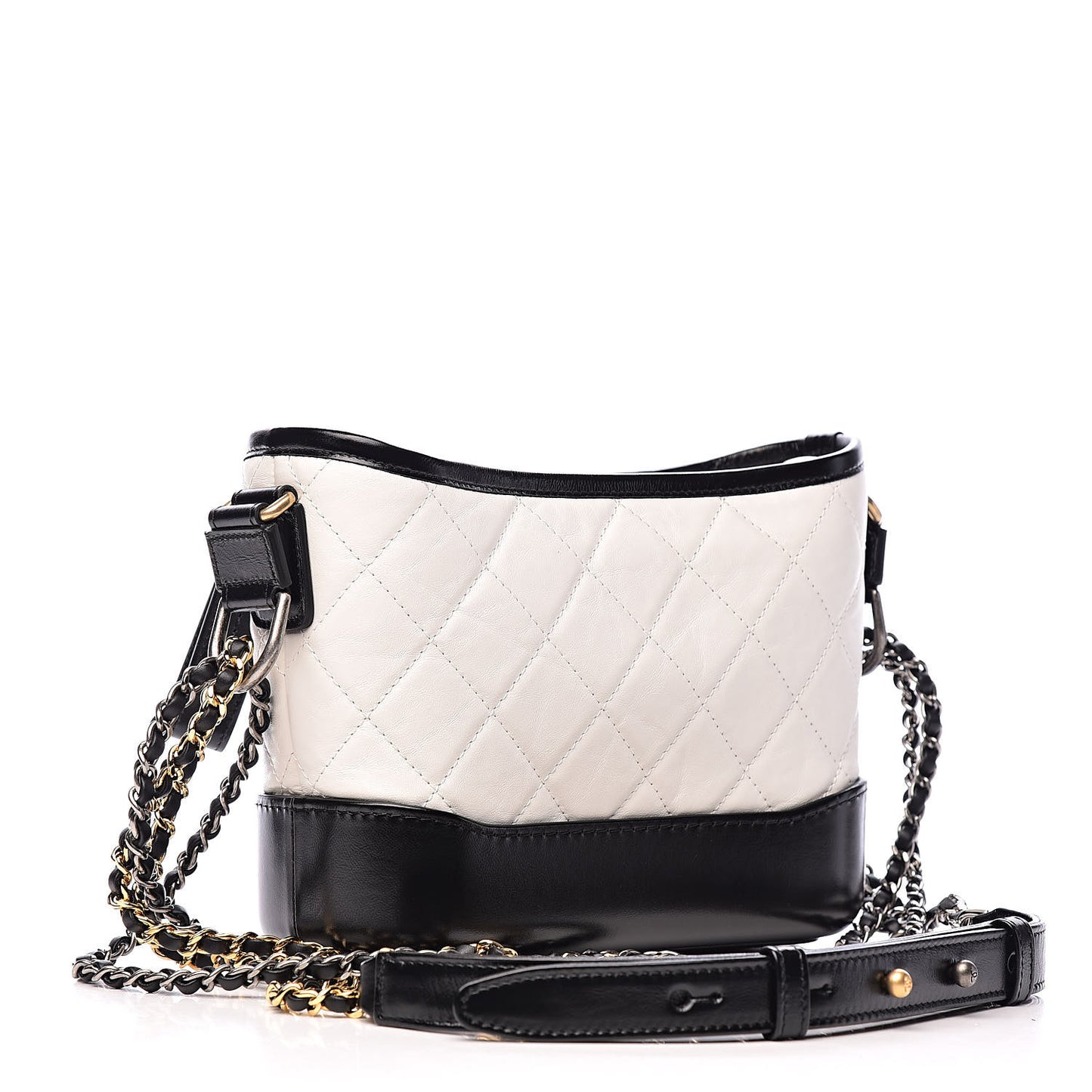 Aged Calfskin Quilted Small Gabrielle Hobo Black White