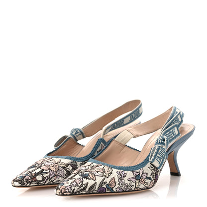 Christian Dior Canvas Embroidered J'Adior Slingback 65mm Pumps 38 Blue Multicolor 4 of 10