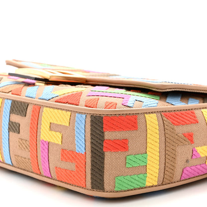 Fendi Canvas Vitello King FF Multicolor Embroidered Baguette Multicolor Cuoio 9 of 9