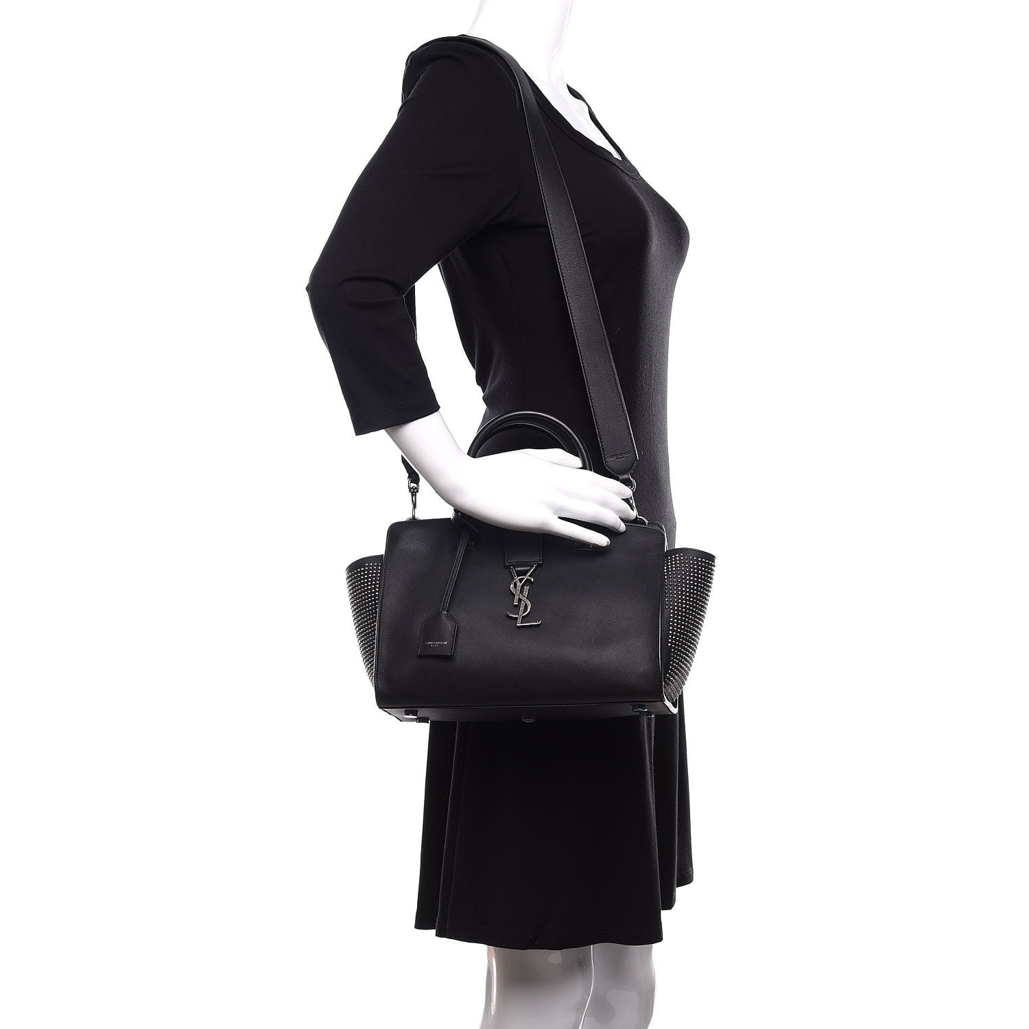 Saint Laurent Smooth Calfskin Studded Baby Monogram Downtown Cabas Black 2 of 11