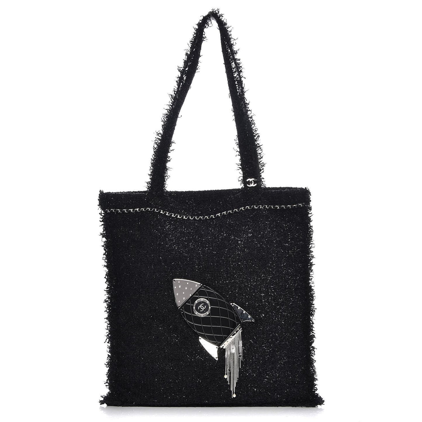Tweed Resin Strass Shopping In Fabrics Tote Black