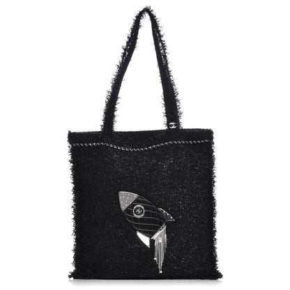 Chanel Tweed Resin Strass Shopping In Fabrics Tote Black 1 of 8