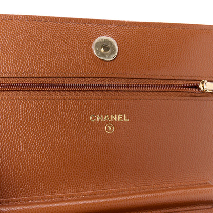 Chanel Shiny Caviar Quilted Strass Wallet On Chain WOC Light Brown 6 of 12