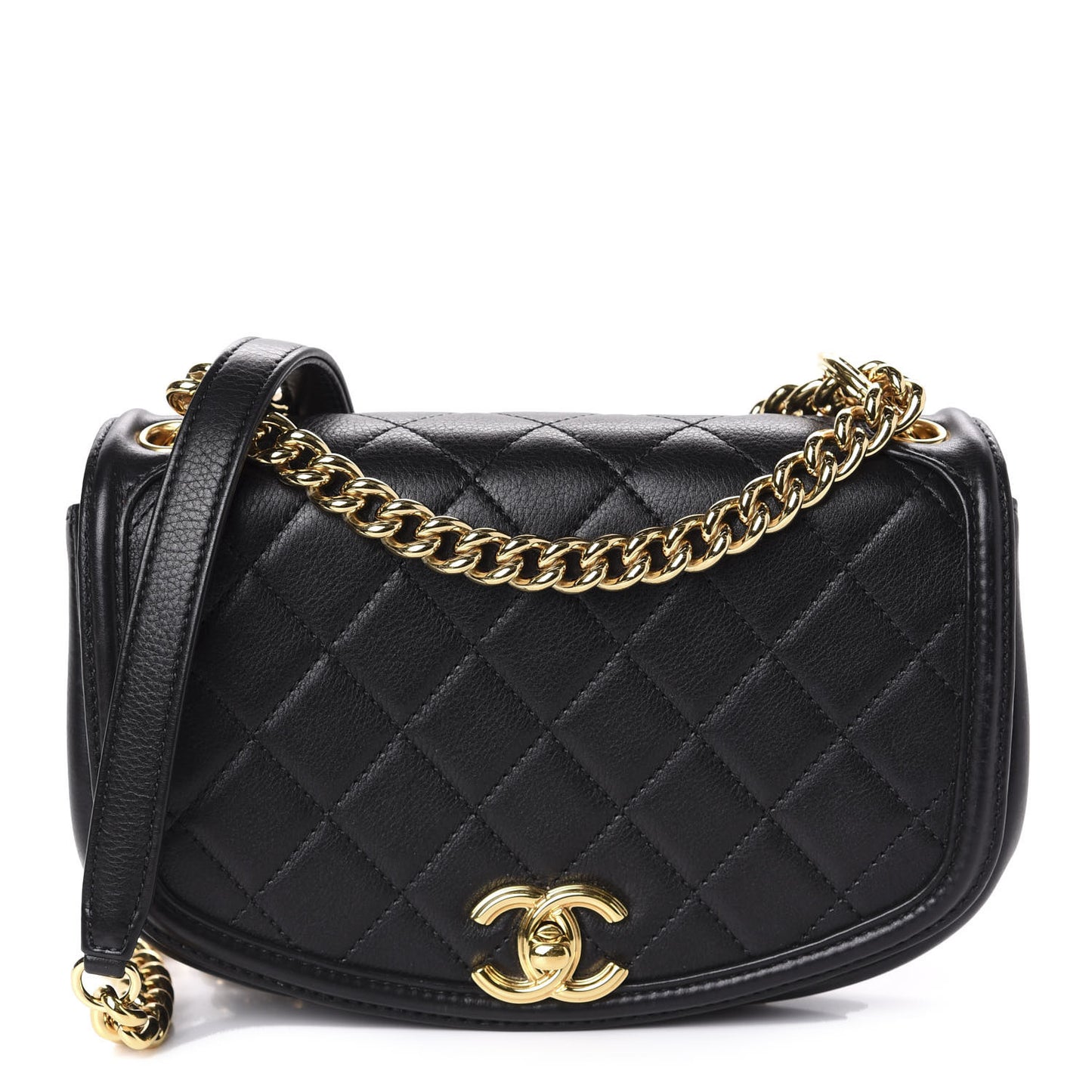 Calfskin Quilted Small Underline Flap Black