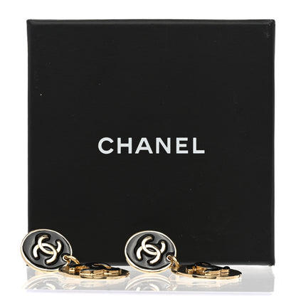 Chanel Enamel CC Disc Drop Earrings Gold Black 5 of 5