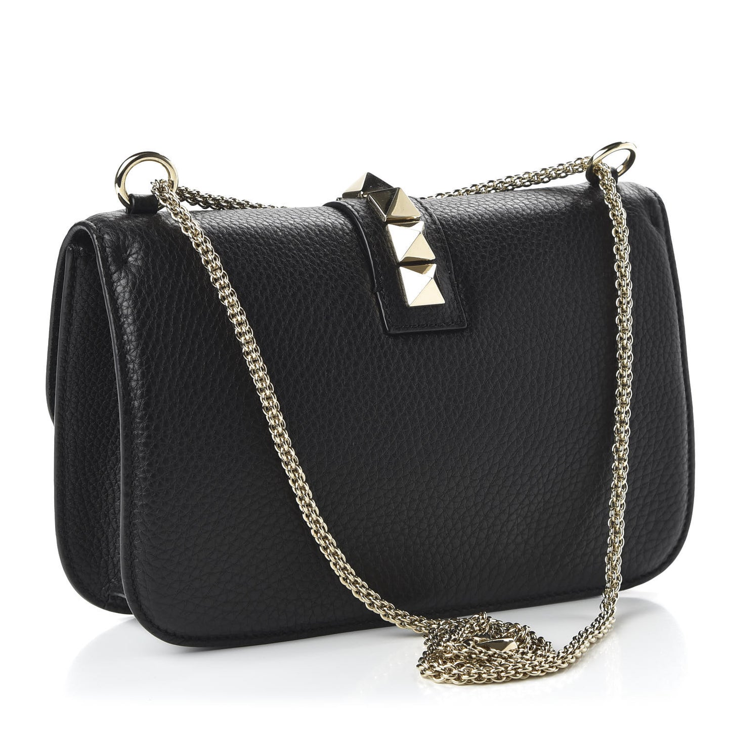 Pebbled Calfskin Medium Glam Lock Rockstud Flap Black