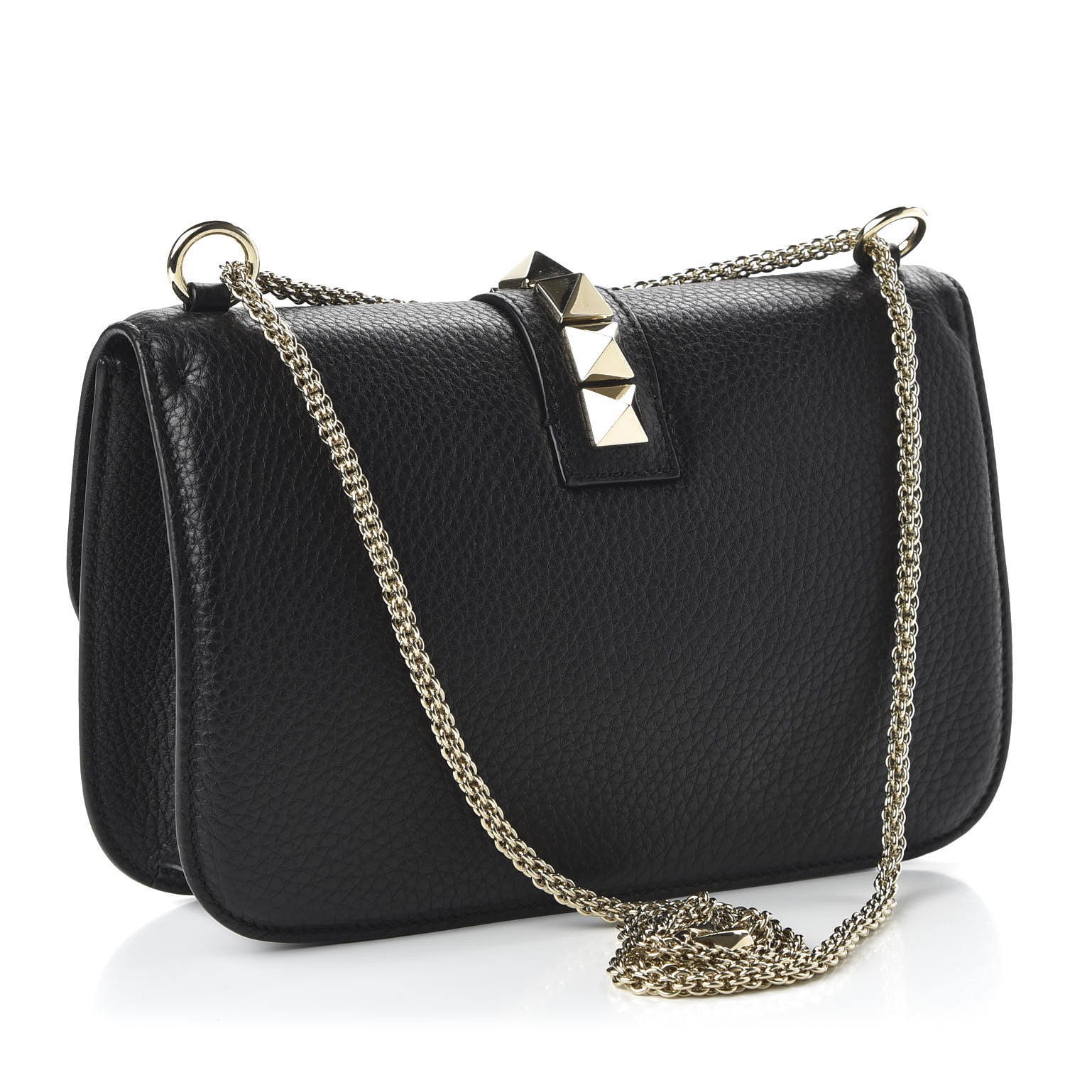 Valentino Garavani Pebbled Calfskin Medium Glam Lock Rockstud Flap Black 3 of 9