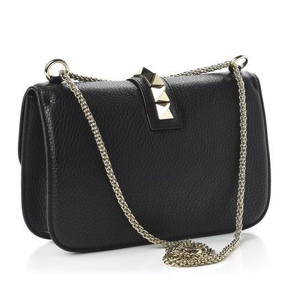 Valentino Garavani Pebbled Calfskin Medium Glam Lock Rockstud Flap Black 3 of 9