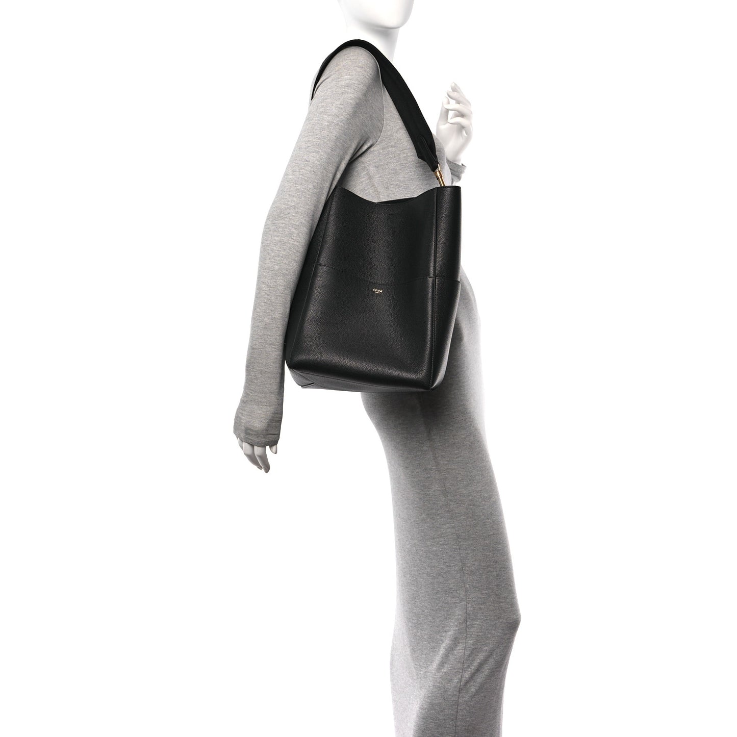 Soft Grained Calfskin Sangle Bucket Bag Black