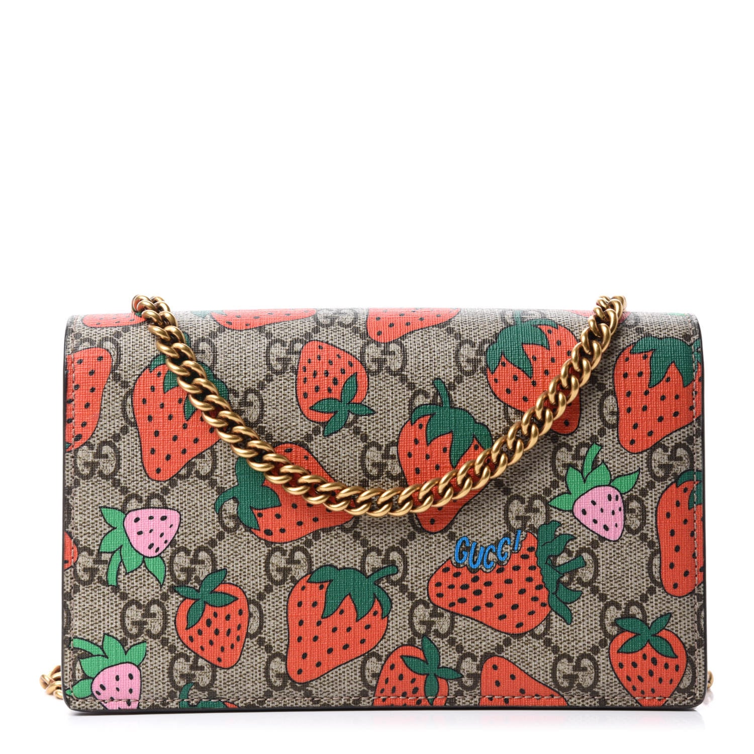 Gucci GG Supreme Monogram Strawberry Chain Wallet 1 of 9