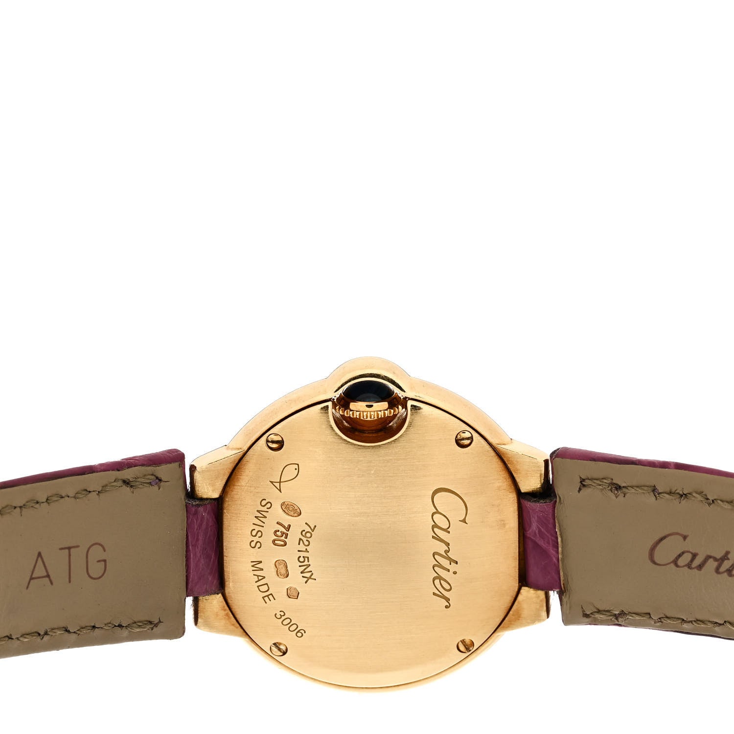 Cartier 18K Yellow Gold Alligator 28mm Ballon Bleu De Cartier Quartz Watch Purple 4 of 4