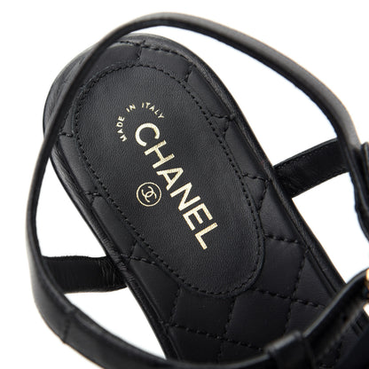 Chanel Lambskin Crystal Chain CC Logo Thong Sandals 35.5 Black 8 of 10