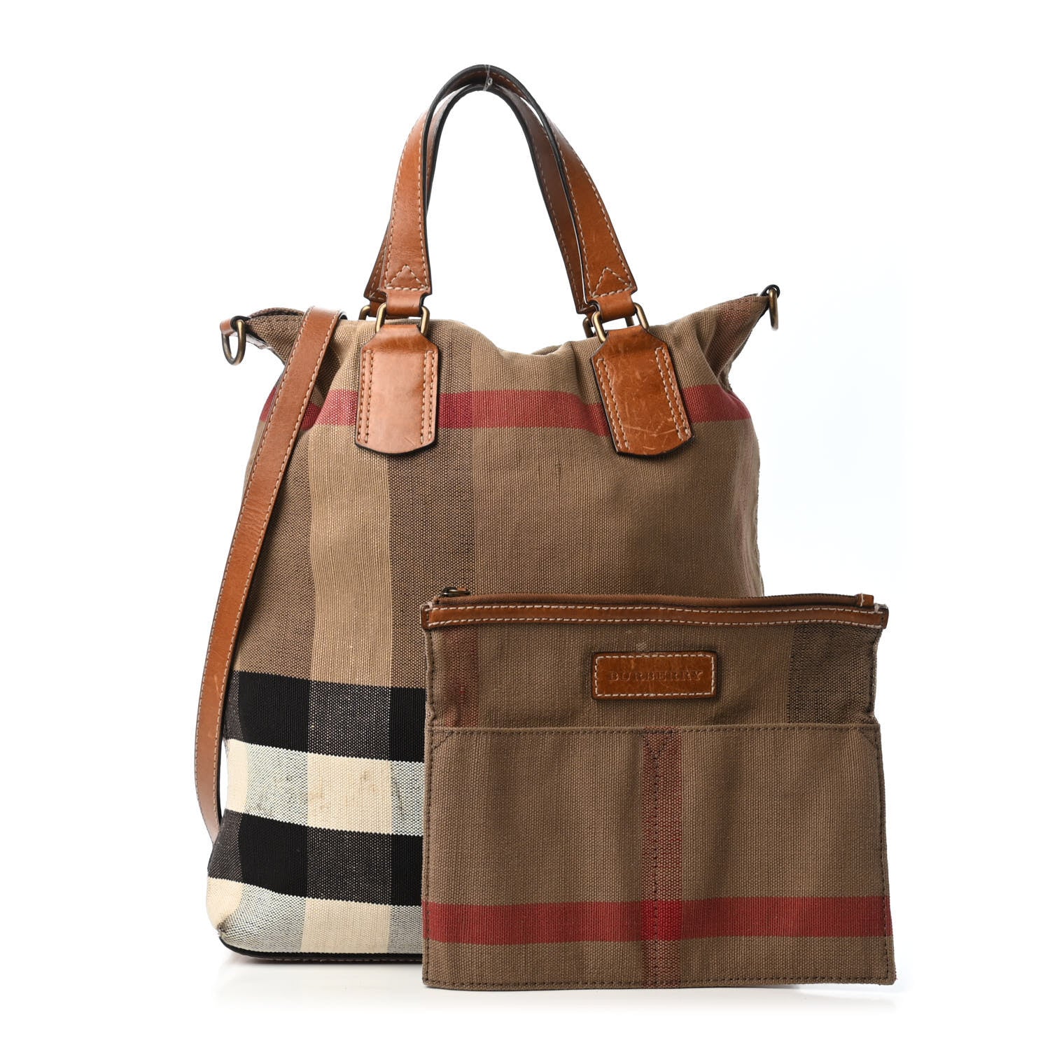 Burberry Canvas Mega Check Medium Tottenham Brit Tote Saddle Brown 1 of 5