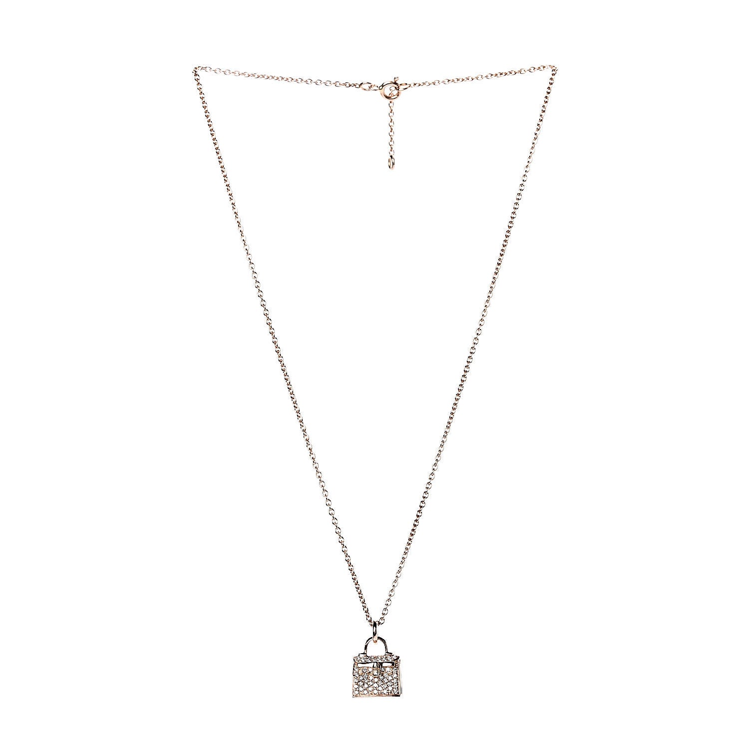 Hermes 18K Rose Gold Diamond Kelly Amulette Pendant Necklace 3 of 7