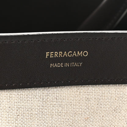 Salvatore Ferragamo Calfskin Canvas Small Hug Bag Natural Testa Di Moro 6 of 9