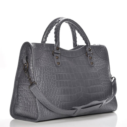 Balenciaga Calfskin Crocodile Embossed Classic Hardware City Gris Beton 4 of 8