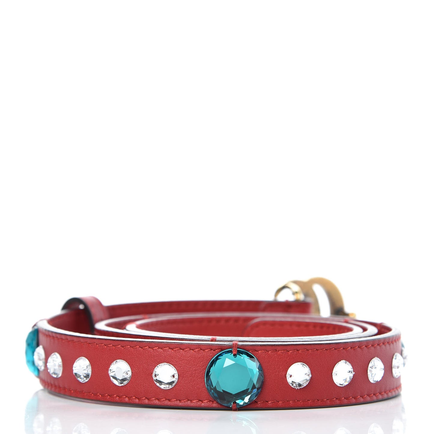 Calfskin Crystal Embellished Double G Belt 80 32 Hibiscus Red