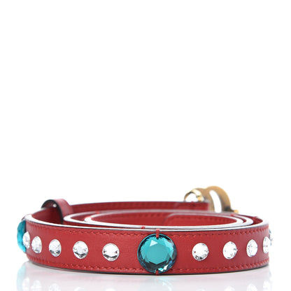 Gucci Calfskin Crystal Embellished Double G Belt 80 32 Hibiscus Red 3 of 7