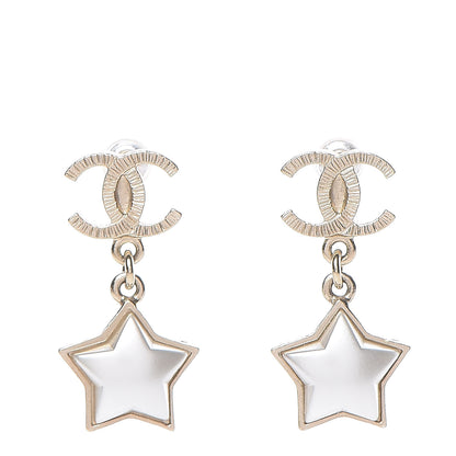 Chanel Metal Resin Pearl Star CC Drop Earrings Gold Pearly White 1 of 5