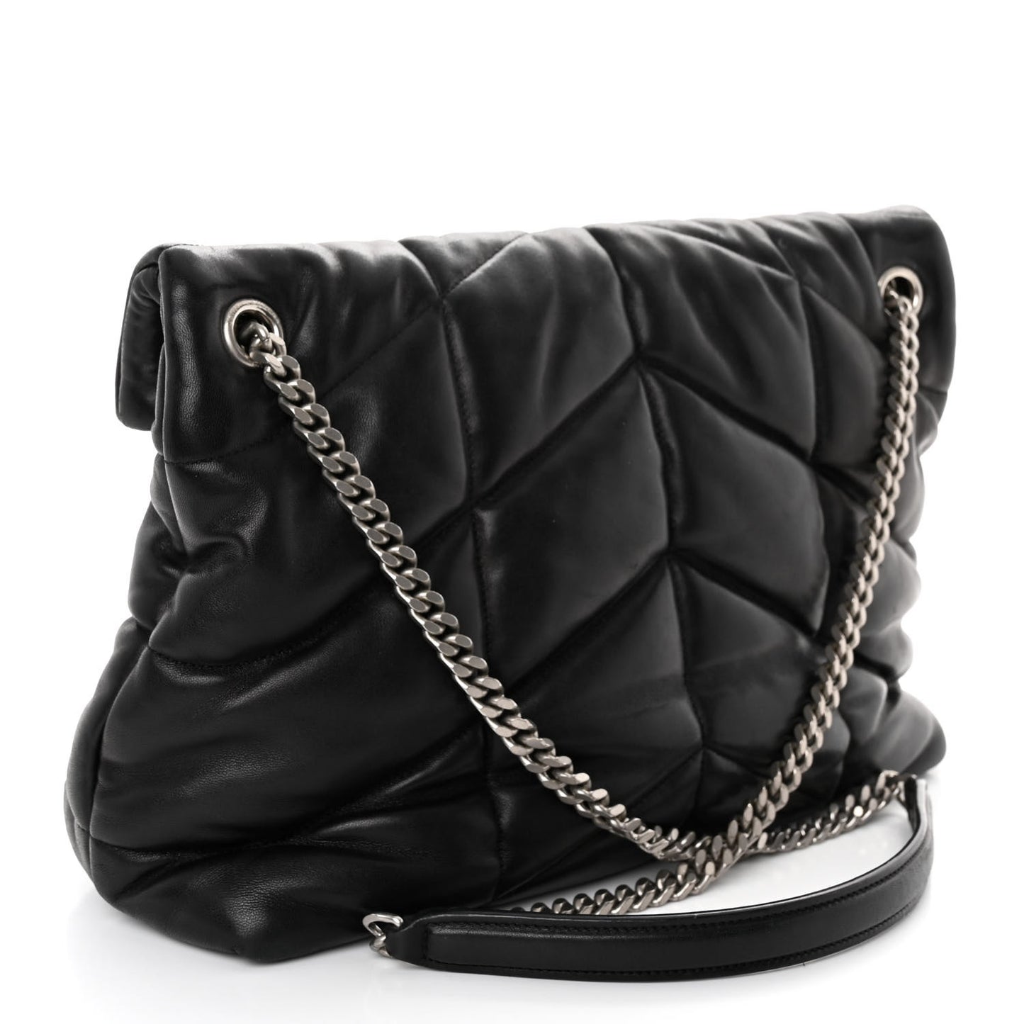 Lambskin Quilted Medium Loulou Puffer Monogram Chain Satchel Black
