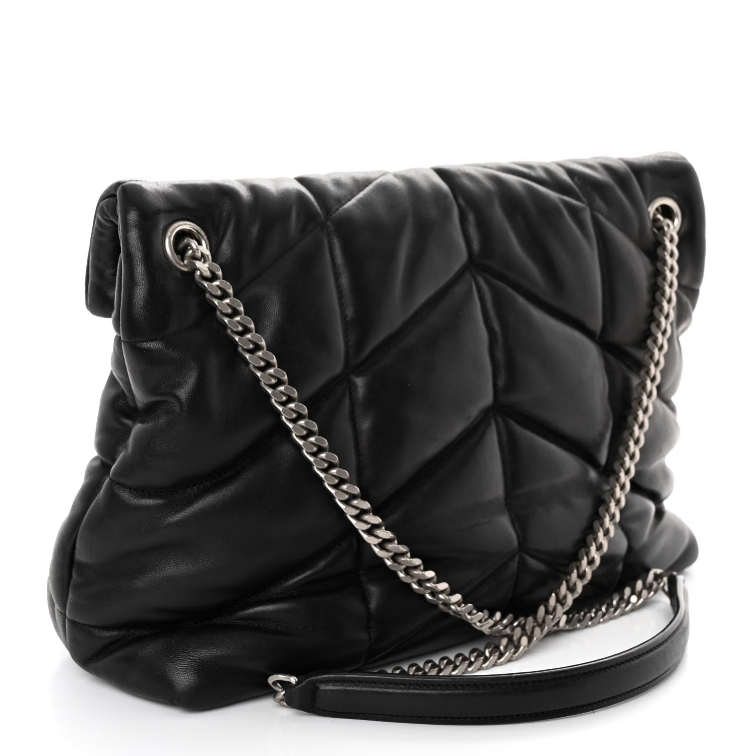 Saint Laurent Lambskin Quilted Medium Loulou Puffer Monogram Chain Satchel Black 3 of 10