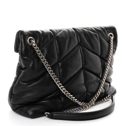 Saint Laurent Lambskin Quilted Medium Loulou Puffer Monogram Chain Satchel Black 3 of 10