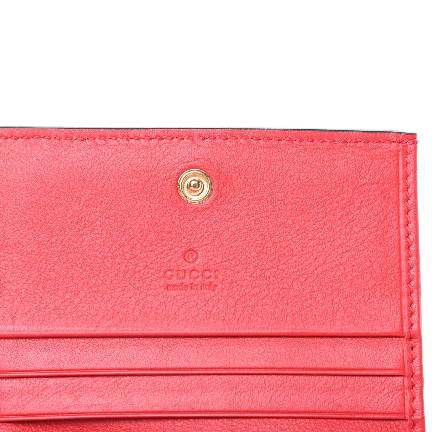 GG Supreme Monogram Apple Card Case Wallet Beige Multicolor Lobster Red
