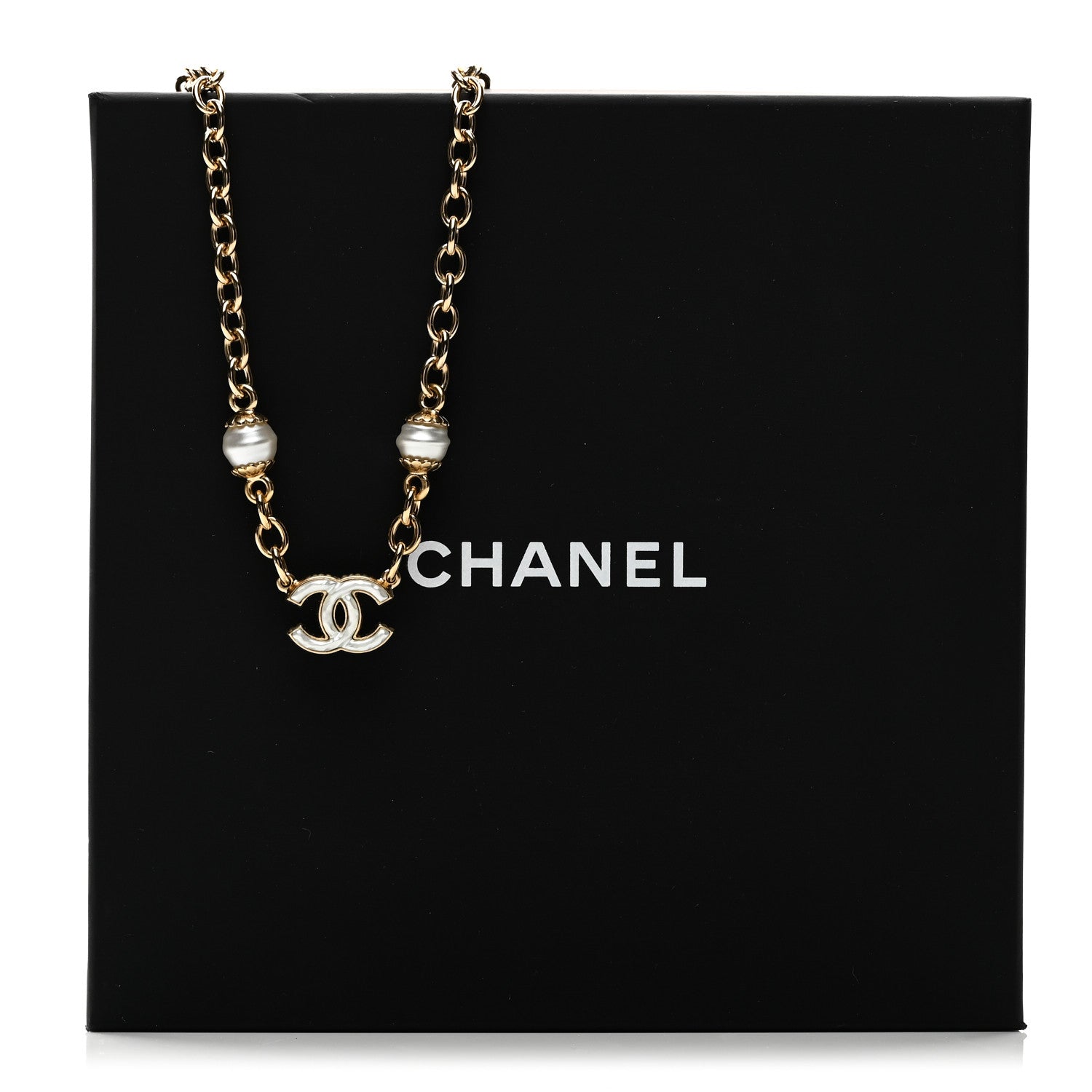 Chanel Metal Enamel CC Necklace Gold White 5 of 5