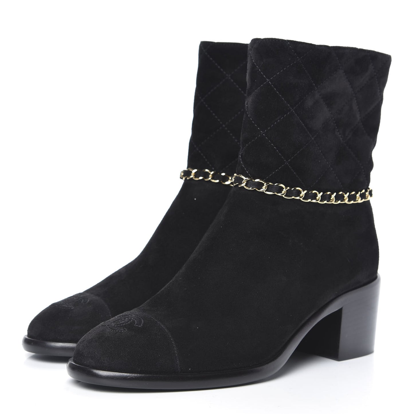 Suede Calfskin Chain CC Cap Toe Short Boots 36.5 Black