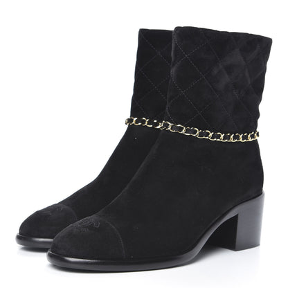 Chanel Suede Calfskin Chain CC Cap Toe Short Boots 36.5 Black 3 of 8