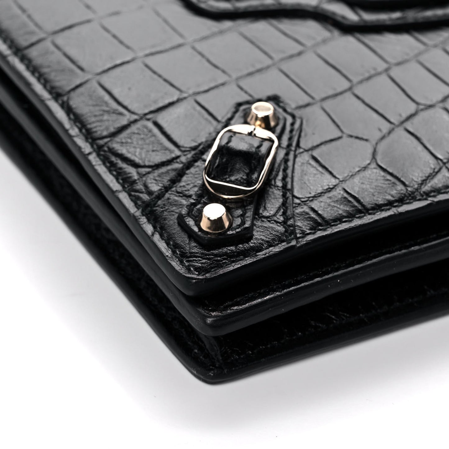 Calfskin Crocodile Embossed Classic Silver Hardware Wallet on Chain Black