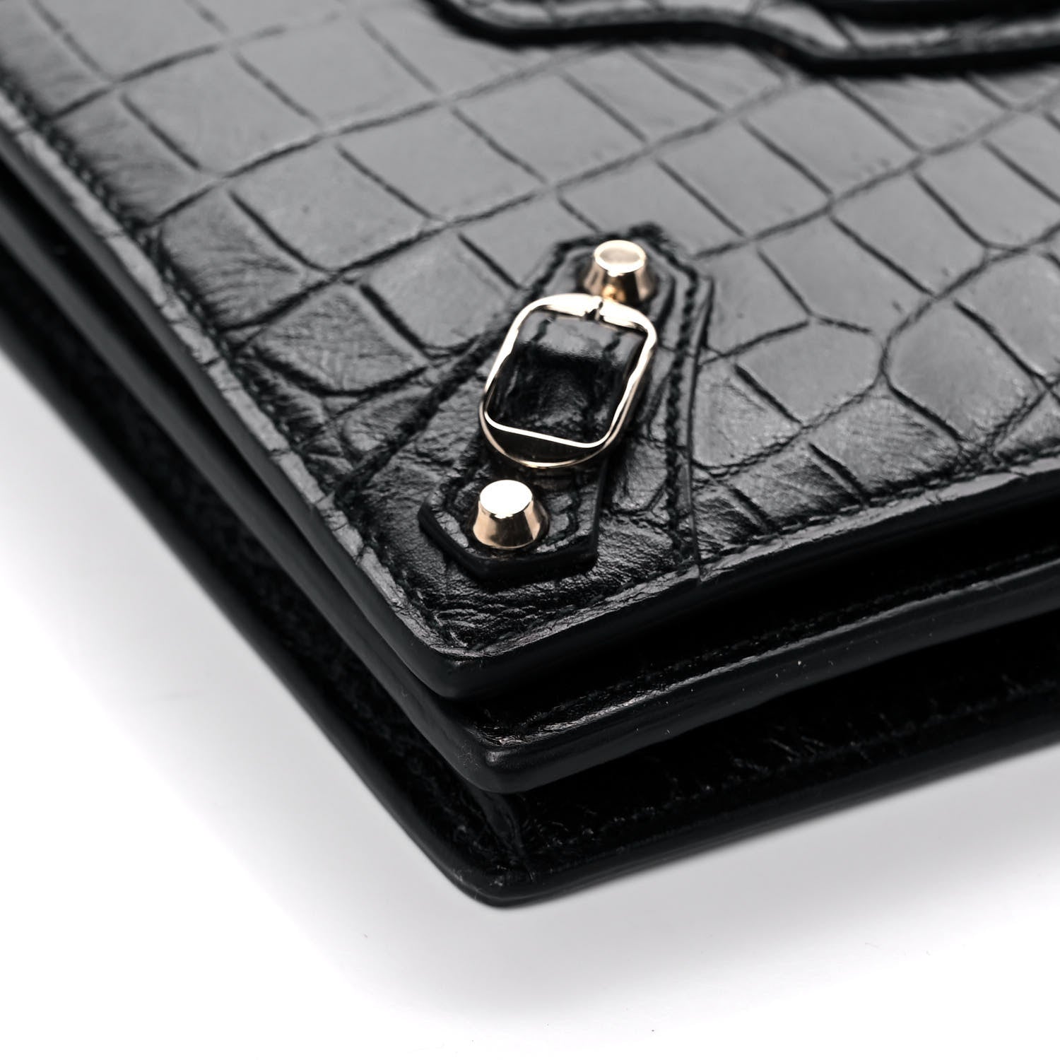 Balenciaga Calfskin Crocodile Embossed Classic Silver Hardware Wallet on Chain Black 8 of 9