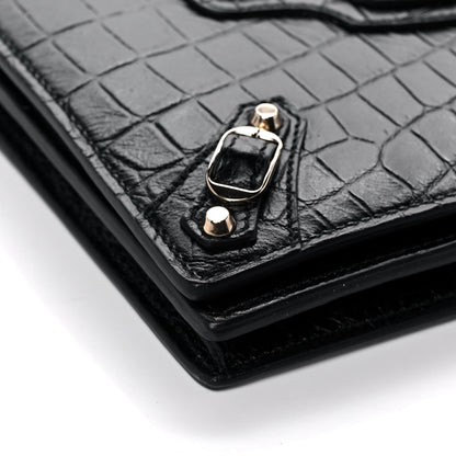 Balenciaga Calfskin Crocodile Embossed Classic Silver Hardware Wallet on Chain Black 8 of 9
