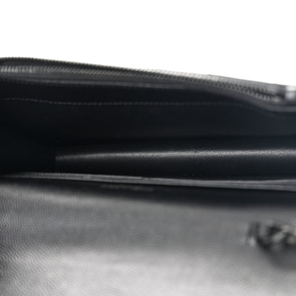 Saint Laurent Grain De Poudre Matelasse Chevron Monogram Monochrome Envelope Chain Wallet Black 5 of 11