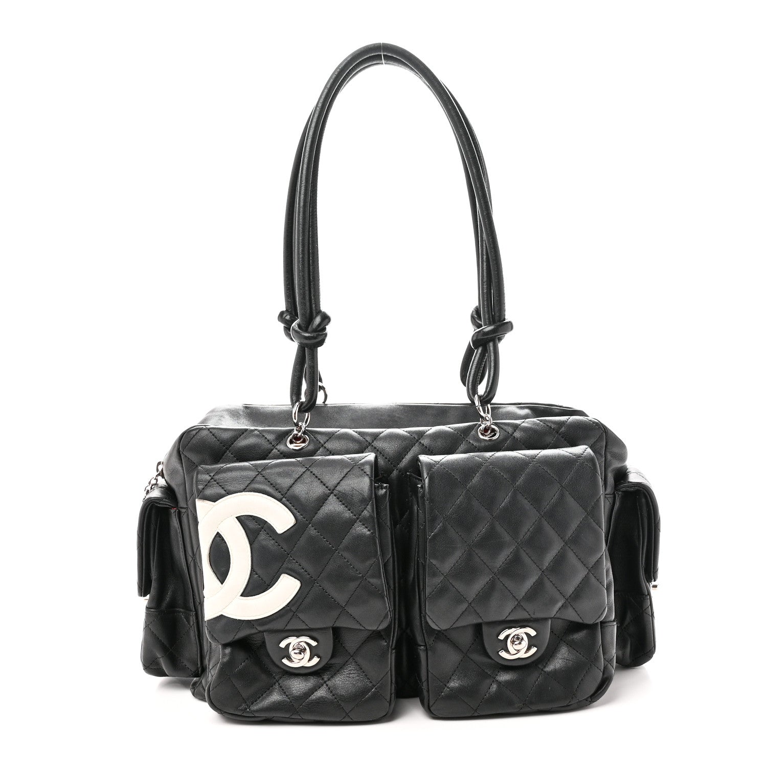 Chanel Calfskin Quilted Large Cambon Multipocket Reporter Black White 1 of 11