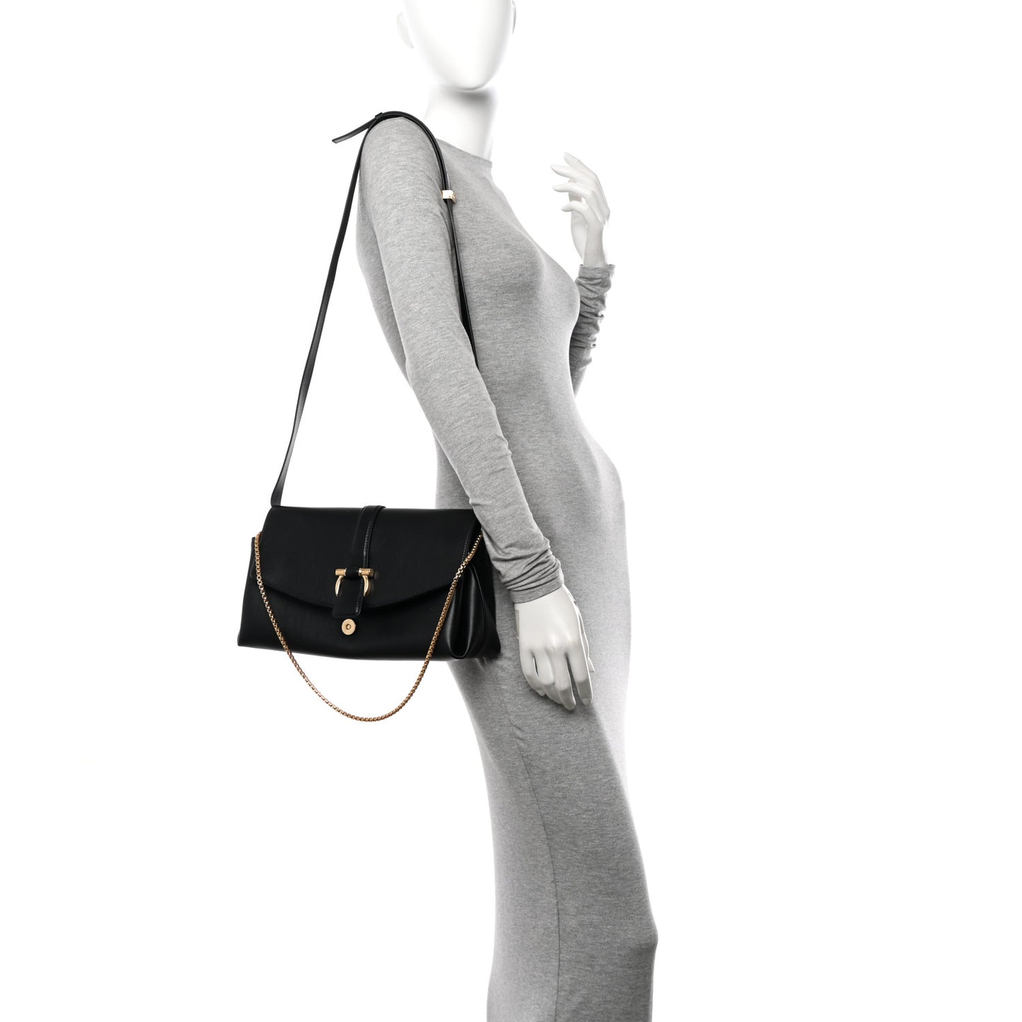 Calfskin Small Front Flap Crossbody Bag Black