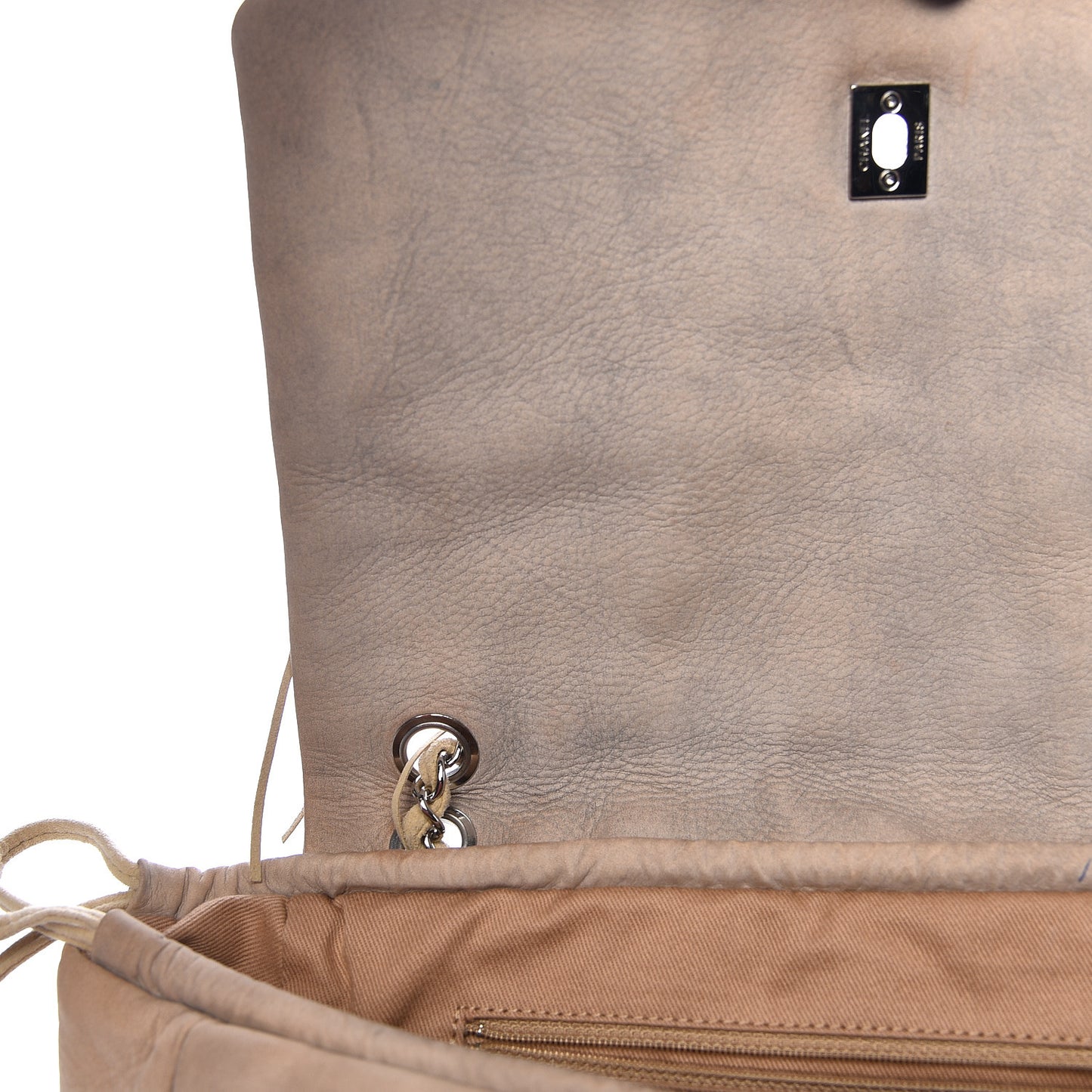 Suede Calfskin Perforated Fringe Flap Beige