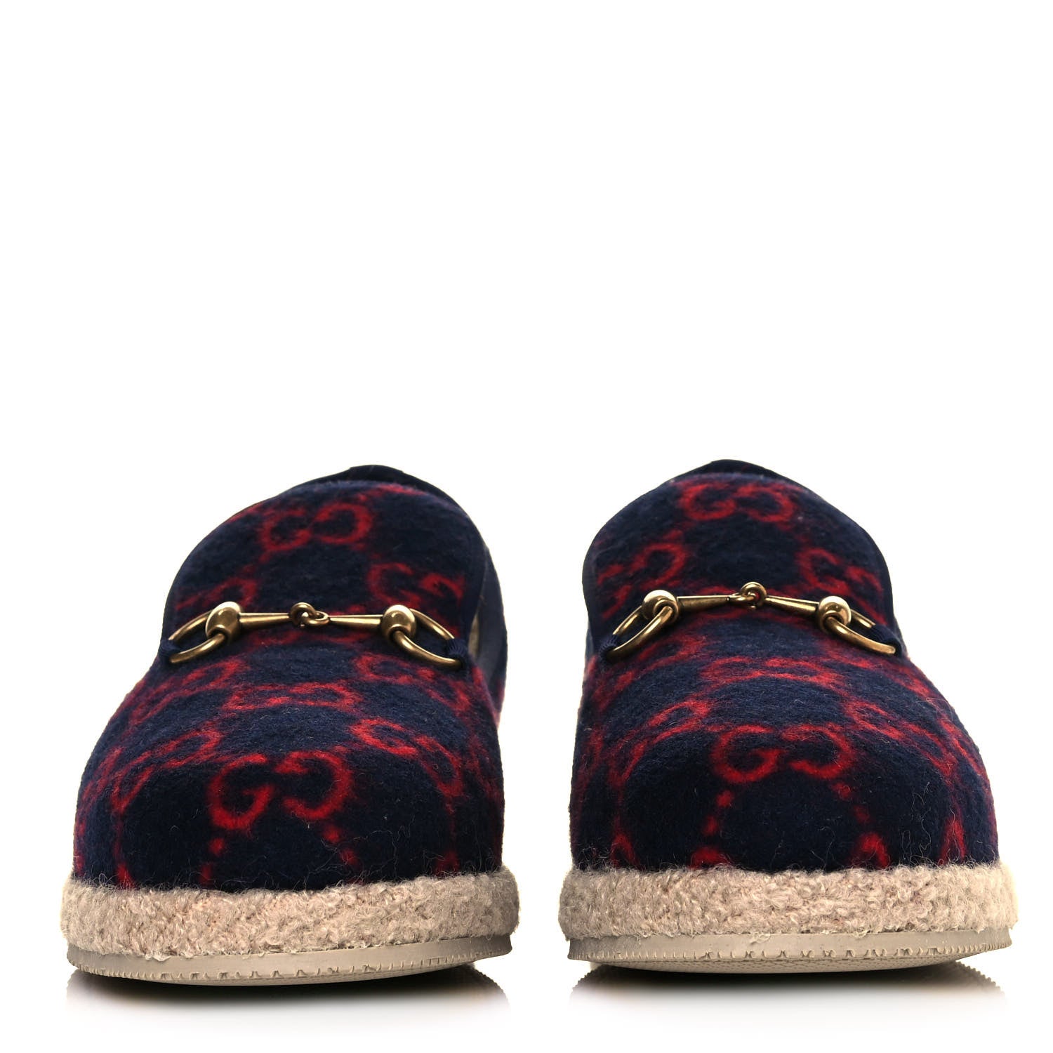 Gucci Covered Wool GG Monogram Mens Fria Horsebit Loafers 7.5 Blue Red Butterscotch 2 of 9