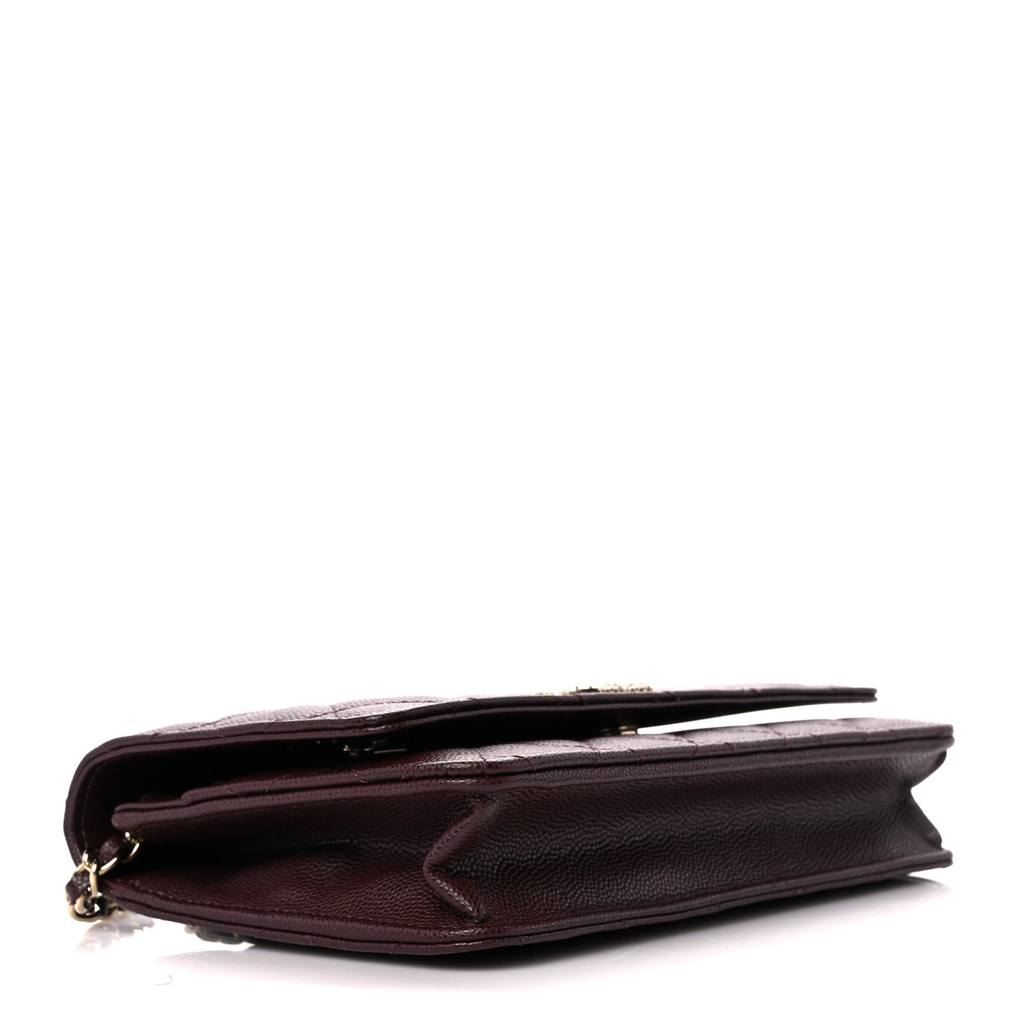 Shiny Caviar Quilted Strass Wallet On Chain WOC Bordeaux