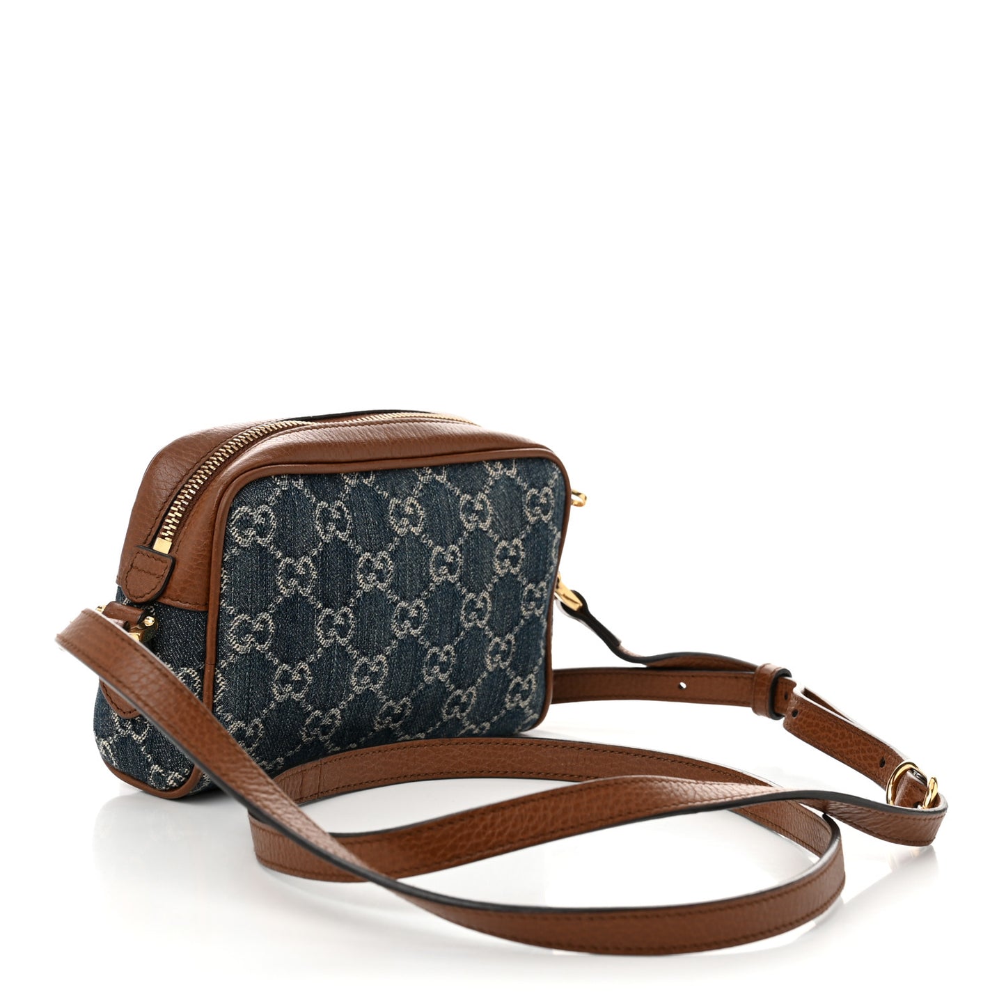 New Denim GG Monogram Dollar Calfskin Mini Ophidia Shoulder Bag Blue Tea Cuir Epilog