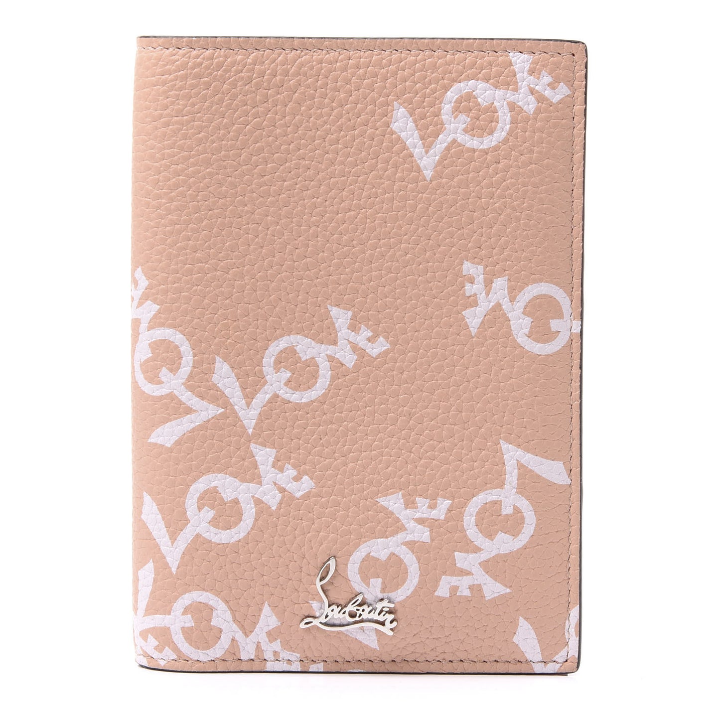 CHRSTIAN LOUBOUTIN Grained Calfskin Crazy Love Loubipass Passport Holder Latte